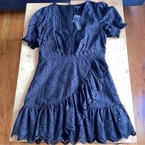 Yumi Kim black mini dress puff sleeves eyelet NWT XL 12 extra large